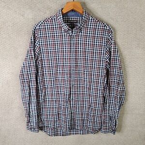 Michael Kors Shirt Mens Large Red Blue Plaid Slim Fit‎ Button Down Cotton Preppy